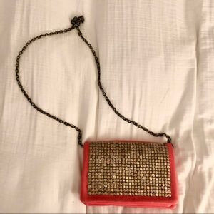 Coral Leather Clutch